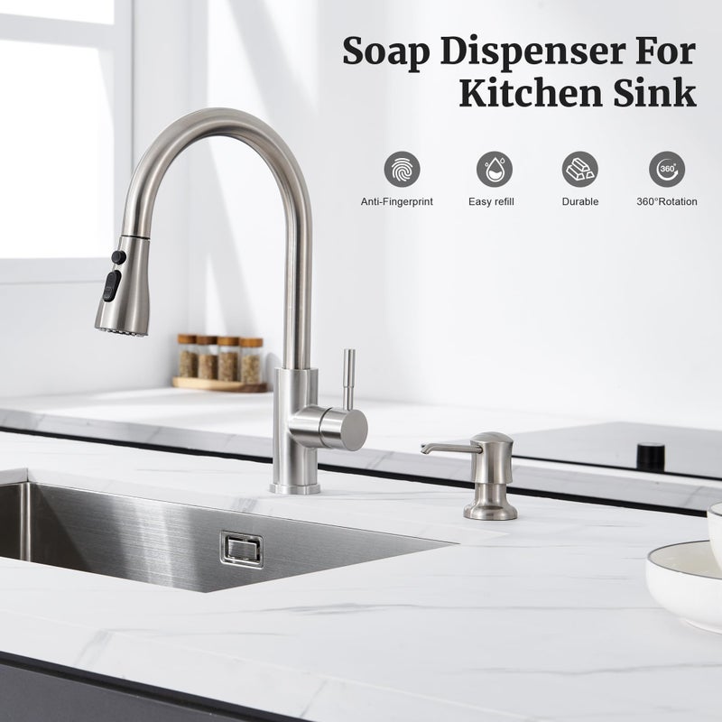 Ultimate Unicorn Soap Dispenser for Kitchen Sink Brushed Nickel, Built-in and Refill-from-Top Design with Liquid Hand & Dish Soap Bottle - Image 2